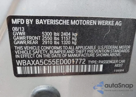 2014 BMW 535D из США, поврежденный, VIN WBAXA5C55ED001772